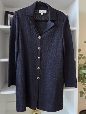 St. John Black Lace Knit Button Front Jacket